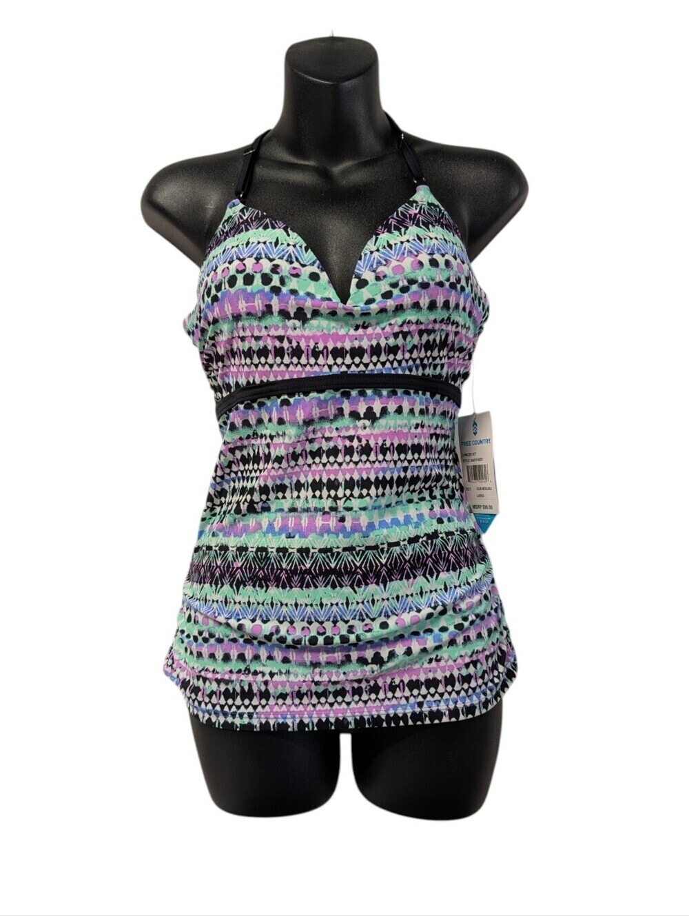Free Countryi Tribal Print Halter Tankini Top Underwire Molded Cups Size S NWT